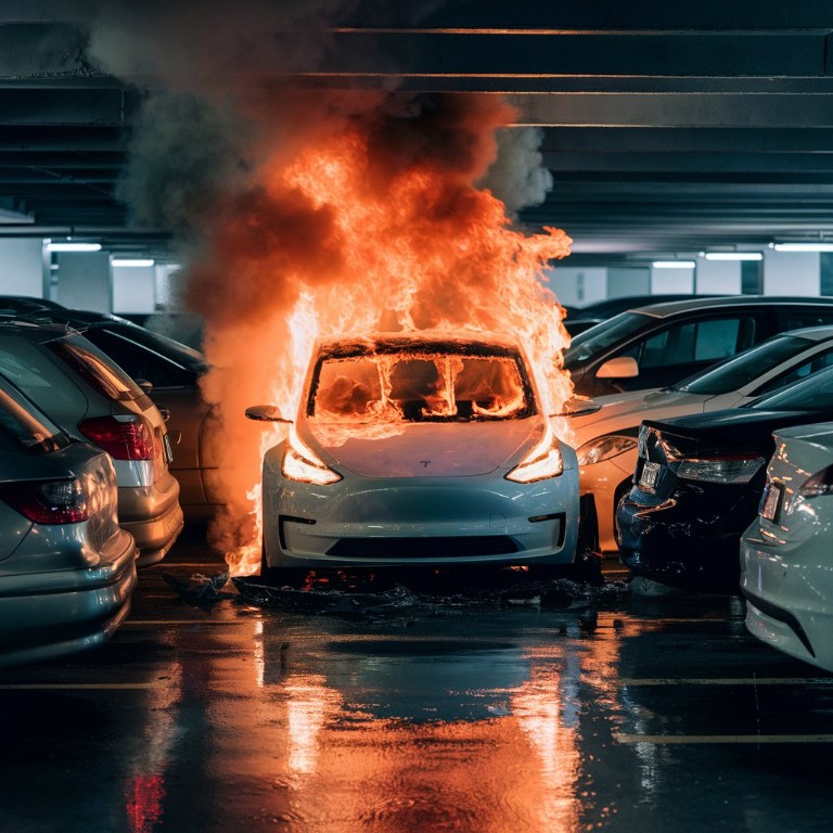 pożary samochodów elektrycznych - zagrożenie na parkingach